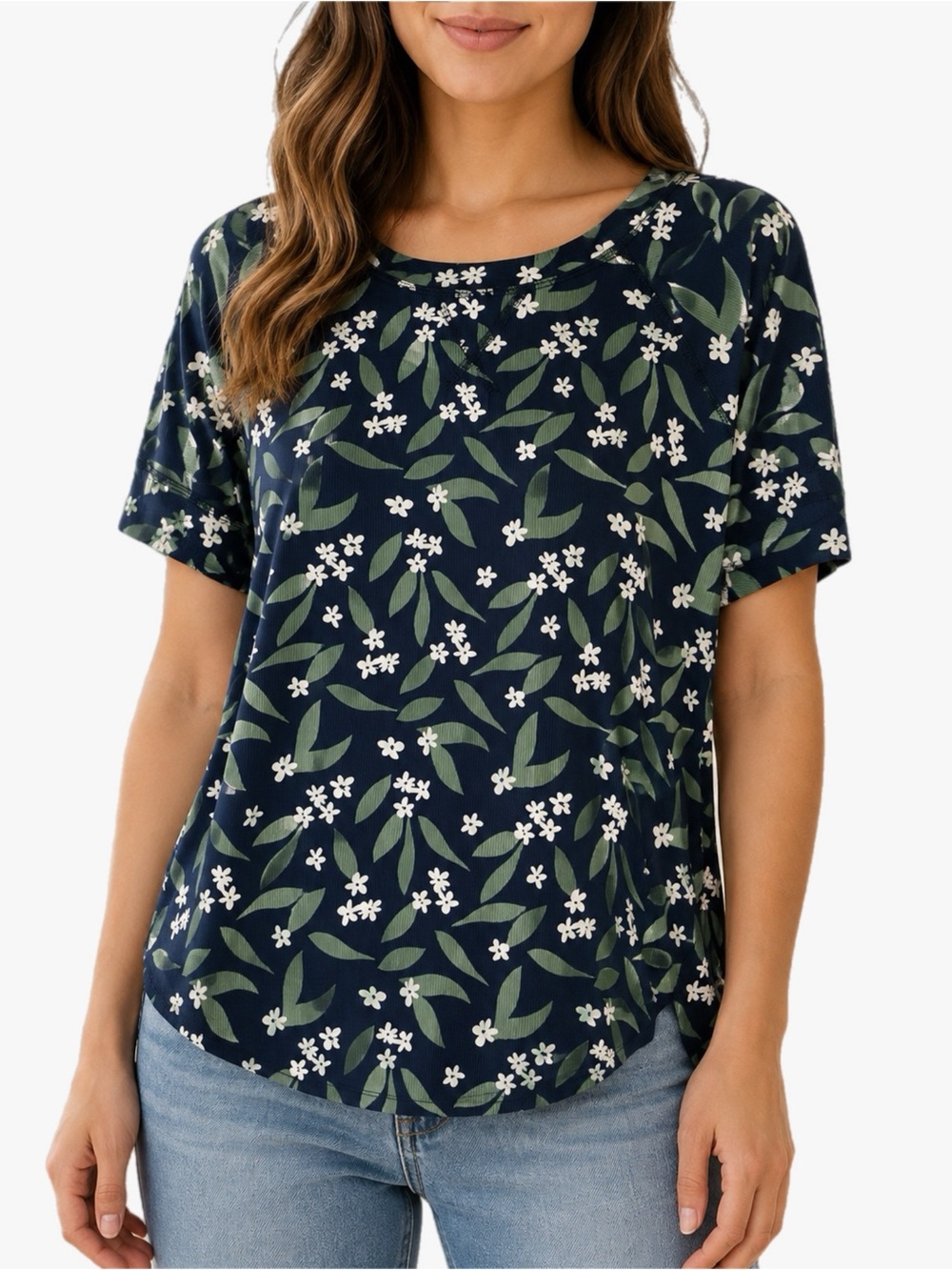 NWT LuLaRoe Hailey Navy Floral Short Sleeve High Low Top Women’s Size Medium